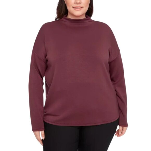 NWOT UP! Long Sleeve Mock Neck Top | Burgundy - Picture 2 of 7